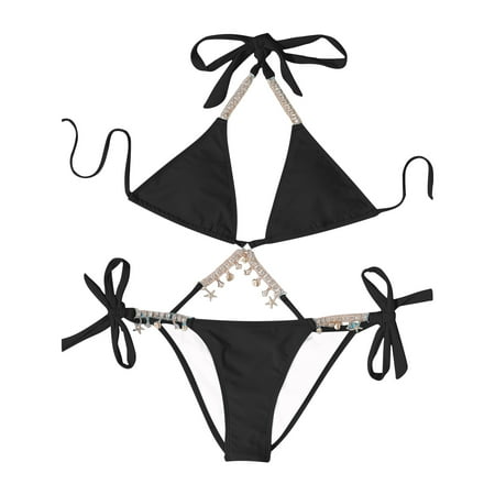 Swimsuits for Women Women s Cross Hanging Diamond Jewelry Diamond Multicolor Bikini Bandage Split Swimsuit