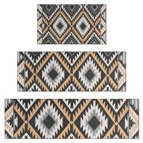 Brown Geometric Triangle Diamond Pattern Kitchen Rugs Sets Of 3,Kitchen Runner Rugs Non Skid Washable,Decorative Kitchen Floor Mats for Kitchen,Sink,Laundry,17"x30"  17"x47"   17"x59"