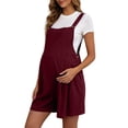 thumbnail image 2 of BRGZLK Women Maternity Overall Shorts Summer Solid Color Casual Loose Sleeveless with Adjustable Waist Soft Breathable Pregnant Jumpsuit Shorts Wine L, 2 of 7