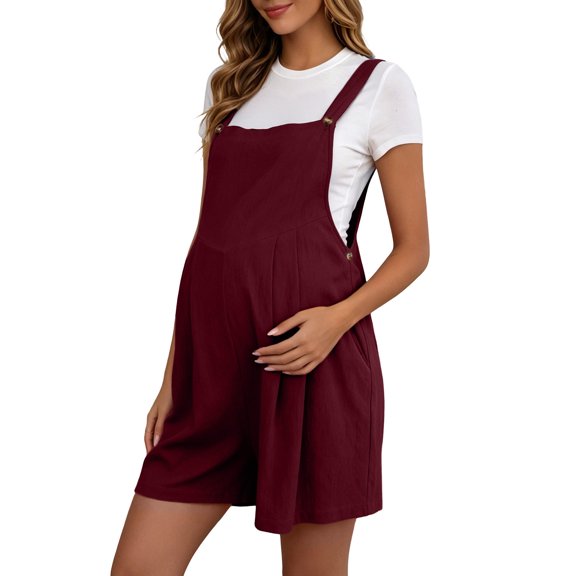 Hpgjzj Maternity Short Overalls Adjustable Straps Cotton Blend Loose Fit Casual Pregnancy Romper with Pockets