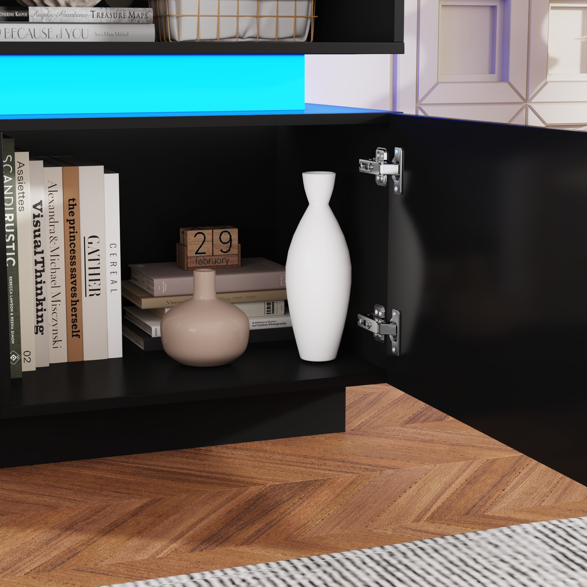 Chvans 82.7" Fireplace TV Stand for 95" TVs with LED Lights, Black photo 7