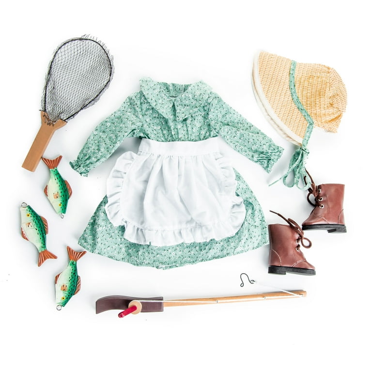 The Queen's Treasures 18 Doll Clothes & Accessories, Little House Prairie Dress and Fishing Set, Compatible with American Girl