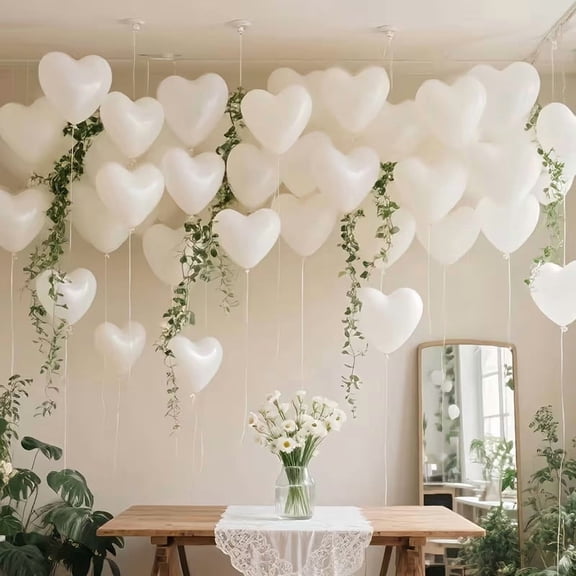 15 Extra Large 10 Inch Heart Balloons - Elegant White Latex Balloons for Weddings, Valentine's Day, and Birthday Celebrations