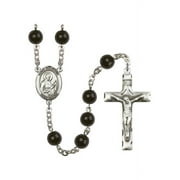 St. Camillus of Lellis Silver-Plated Rosary 7mm Black Onyx Beads Crucifix Size 1 3/4 x 1 medal charm