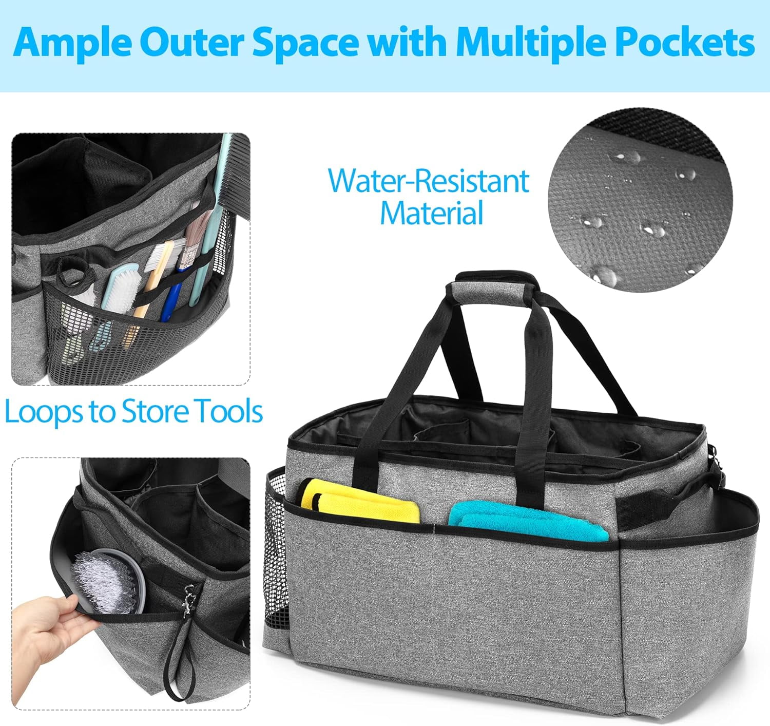 Extra-Large Cleaning Caddy, Cleaning Supplies Organizer with Handles for Cleaning Products Storage, Large Capacity Cleaning Tote Bag for Cleaning Tools for Car, Home & Housekeeping Work, Gray