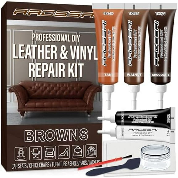 Brown Leather Repair Kit for Furniture, Leather Couch Repair Kit for Sofa, Jacket, Car Seats and Purse with Super Easy Instructions, Restores Any Material, Bonded, Pleather, Genuine