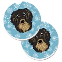 Carolines Treasures BB1647CARC Snowflake Longhair Black and Tan Dachshund Set of 2 Cup Holder Car Coasters  Large