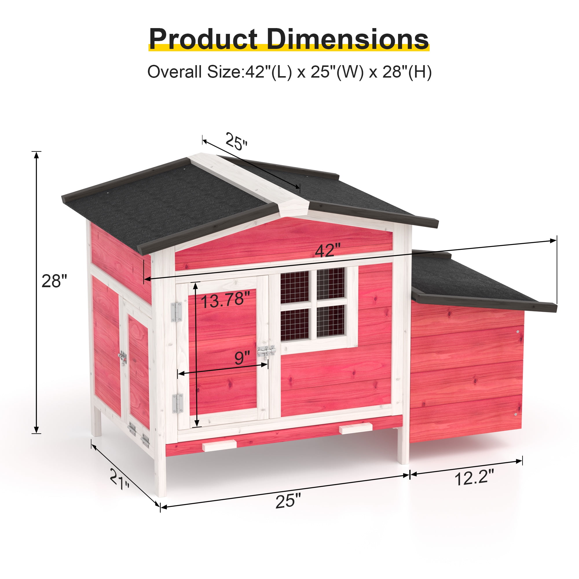 GOJOOASIS Outdoor Rabbit Hutch Chicken Coop with Tray & Nesting Box Wooden Cage,Red