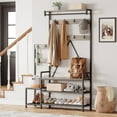 thumbnail image 2 of Hall Tree with Bench and Shoe Storage Parent-Child Coat Rack Shoe Bench Industrial Coat Tree Entryway Large Organizer with Shoe Rack, Storage Cubbies, Hooks, and Top Shelf, 2 of 9