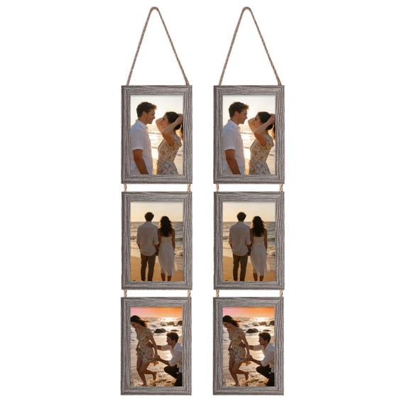 4x6 Collage Picture Frames Gray, Rustic 6 Opening Vertical Hanging Frame for Wall Decor, Triple