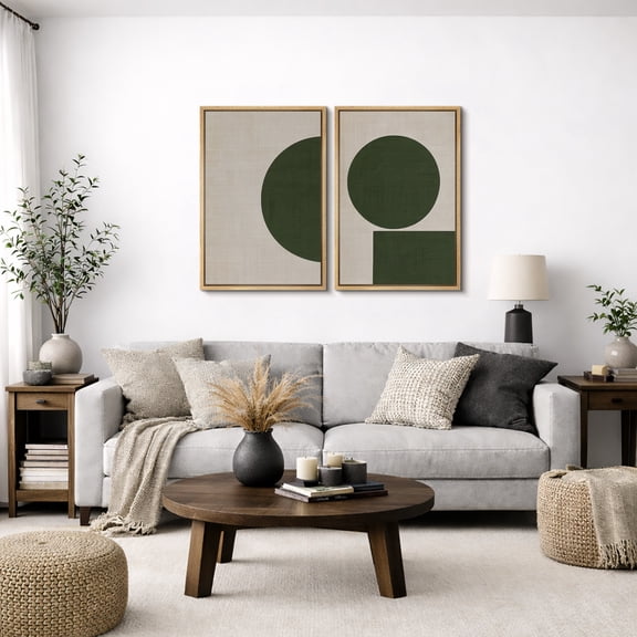 Framed Canvas Print Geometric Wall Art Set of 2 Abstract Modern Decorative for Living Room Bedroom - 16"x24"x2 NATURAL