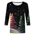 thumbnail image 5 of Craaazy Womens Shirts Christmas Sparkling Colorful Christmas Tree Christmas Print 3/4 Sleeve Round Neck Top Gifts For Women, 5 of 5