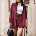 thumbnail image 2 of Womens Tops Fashionable Casual Wrinkled Cloth Top Solid Color Long Sleeve Slit Button Design Comfortable Daily Wear 1Pc Shirt M Sweaters For Women, 2 of 9