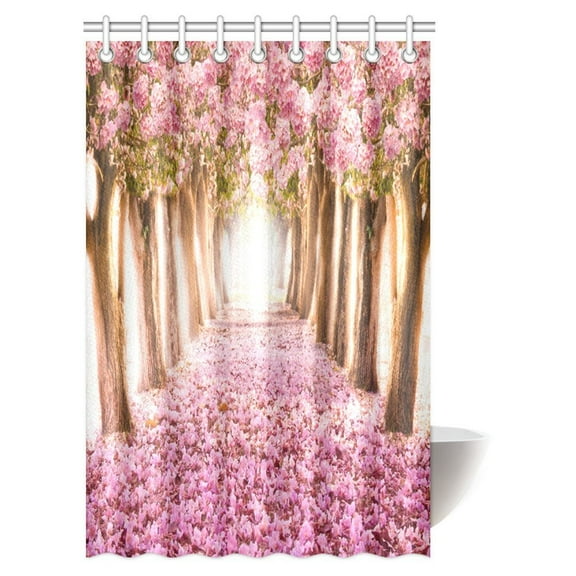 MYPOP House Decor Collection, Cherry Blossom Trees Pink Floral Flower Bathroom Shower Curtain with Hooks, 48 X 72 Inches