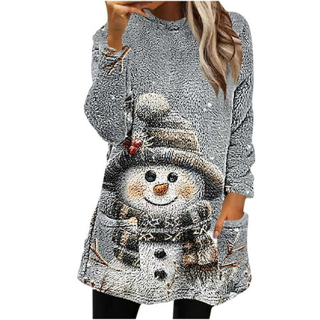 asdoklhq Long Sleeve Tops Christmas Women Print Long Sleeved Round Neck Loose Oversized Casual Christmas Printed Sweatshirt Multicolor S