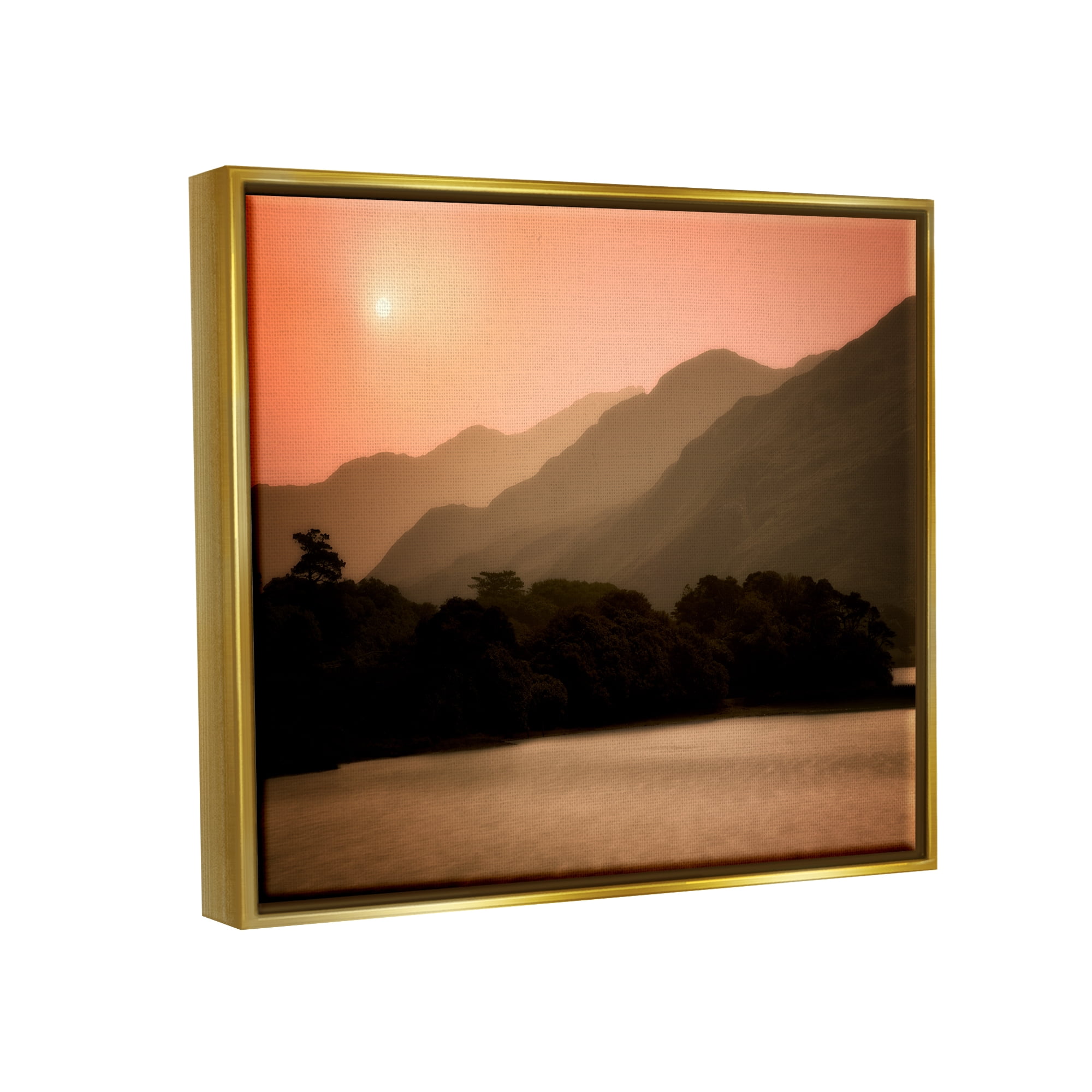 Stupell Industries Sunset over Mountain Peaks Nature Photography Gold Floater Framed Art Print Wall Art, 31 x 25