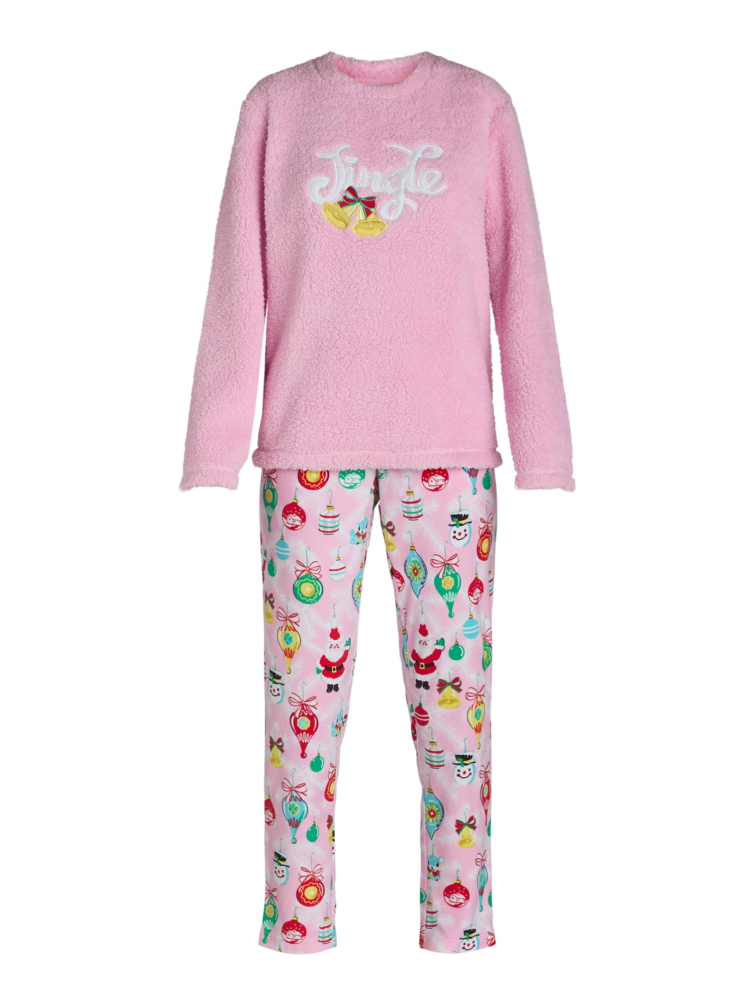 Holiday Time Women's Ornaments Holiday Plush Pajama Set, 2-Piece, Sizes S to 3X