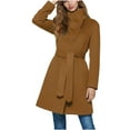 thumbnail image 2 of SwiftWear Women's Burgundy High Collar Single-Breasted Trench Coat Belted Wool-Like Long Sleeve Overcoat with Side Pockets, Elegant Winter Outerwear, 2 of 9
