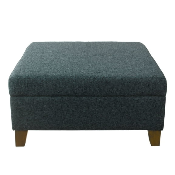 HomePop Luxury 32" Square Transitional Fabric Storage Ottoman in Textured Navy