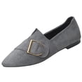thumbnail image 2 of Samdudou Flat Shoes for Women Closed Toe Pointed Front Slip On Loafers Faux Suede Texture Bold Metallic Buckle Strap Detail Chic Dressy Footwear for Formal Events, 2 of 8