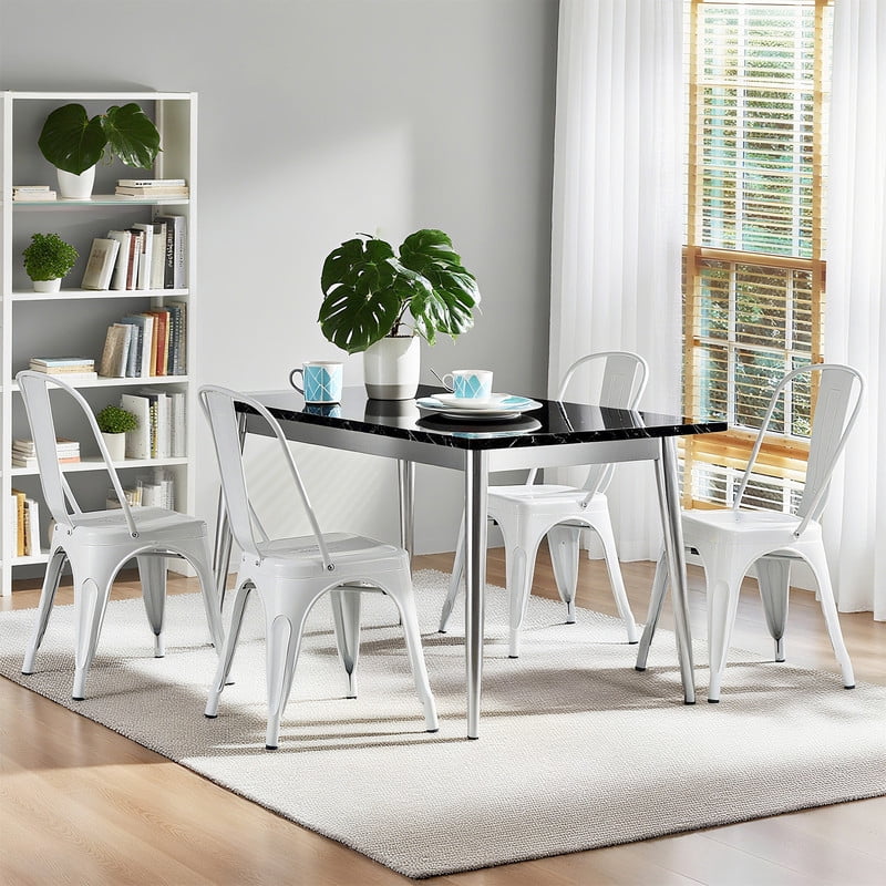 Gianna Metal Dining Chairs Set of 4, 18 Inch Stackable Bar Chairs, Modern Restaurant Classic Trattoria Metal Chairs, 300LBS Weight Capacity, White