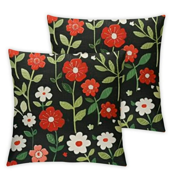 nygtbtfer Set of 2 Indoor/Outdoor Throw Pillow  in Polyester Fabric Garden Floral Inc. White