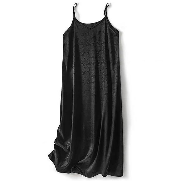 LOVZFMLL Dresses Women's Silk Acetate Satin Round Neck Rose Dark Print Dress With Drawstring Skirt And Long Skirt Underneath