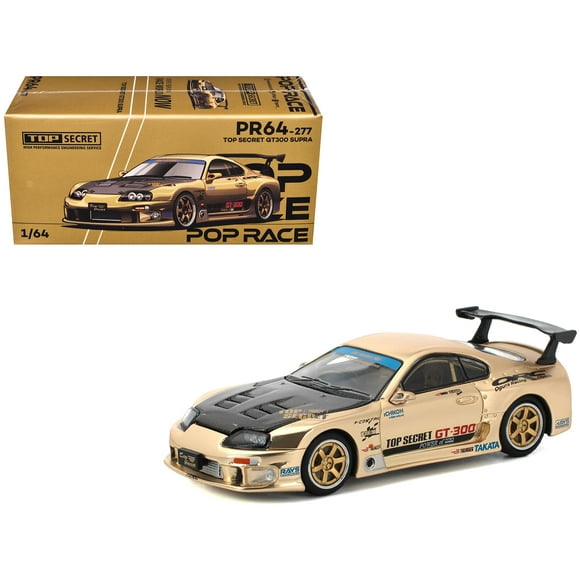 Toyota Supra "Top Secret" GT300 RHD (Direction Droite) Or Métallique avec Capot en Carbone Modèle Réduit 1/64 par Pop Race