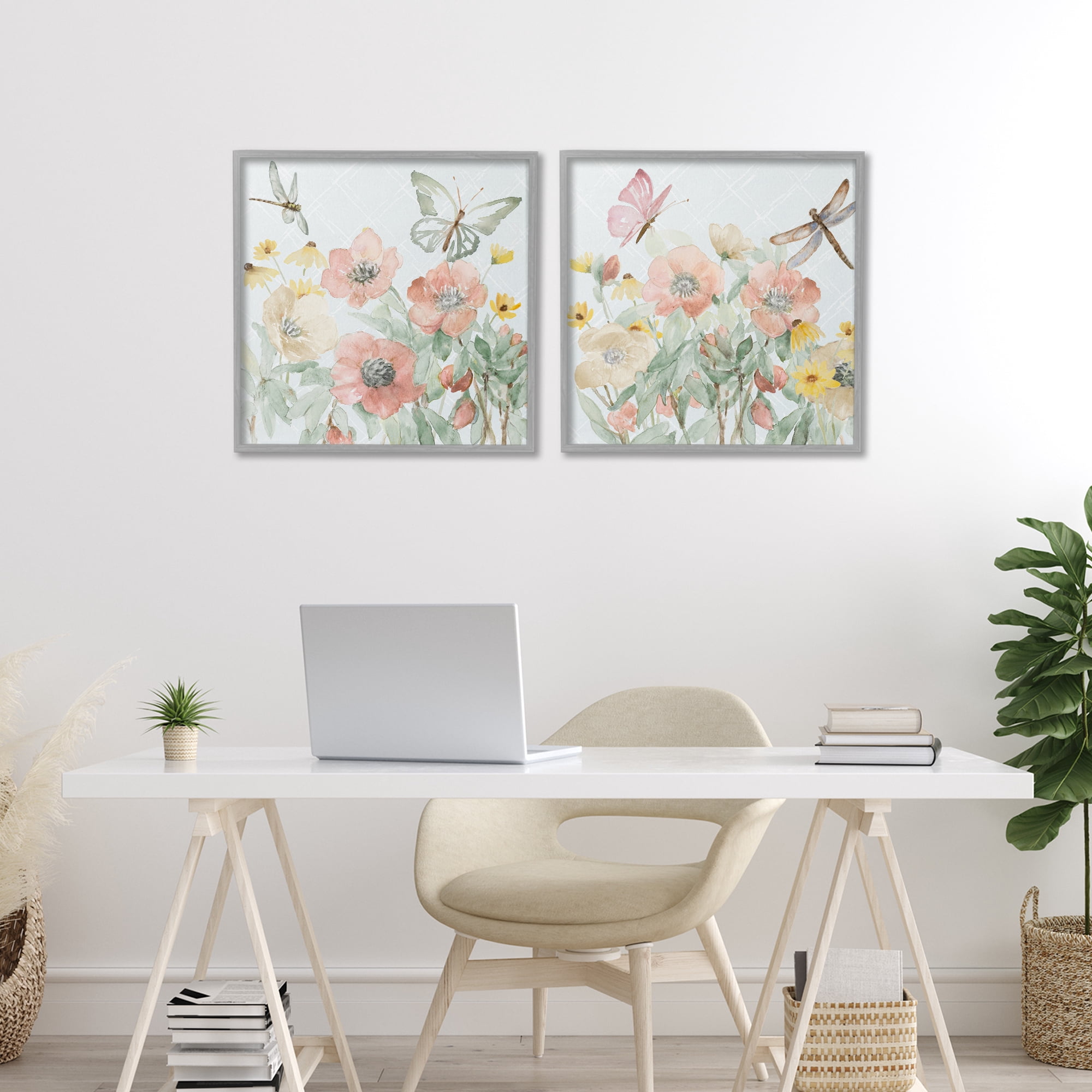 Stupell Industries Delicate Garden Joy 2 Piece Gray Framed Giclee Art Set, design by Lanie Loreth