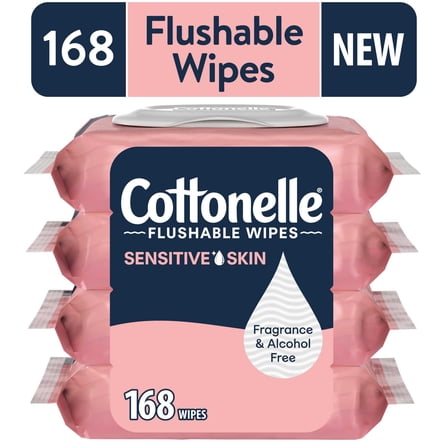 Cottonelle Fragrance Free Flushable Wet Wipes, 4 Flip-Top Packs