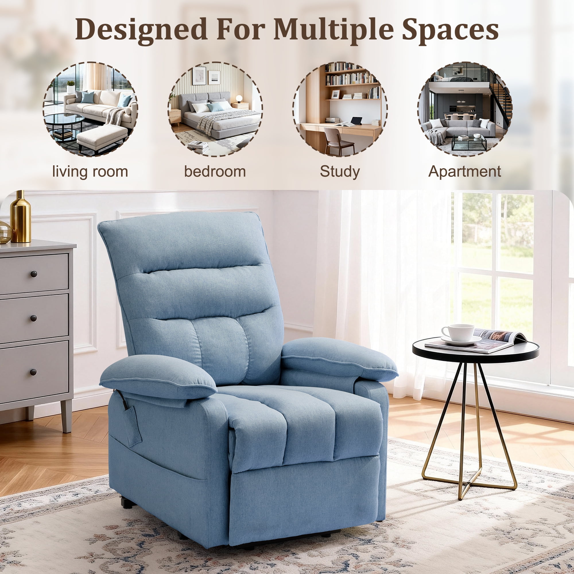 Korser Small Power Lift Recliner Chair for Elderly with Side Pockets Lift Chair for Small Spaces for Living Room,Linen,Blue