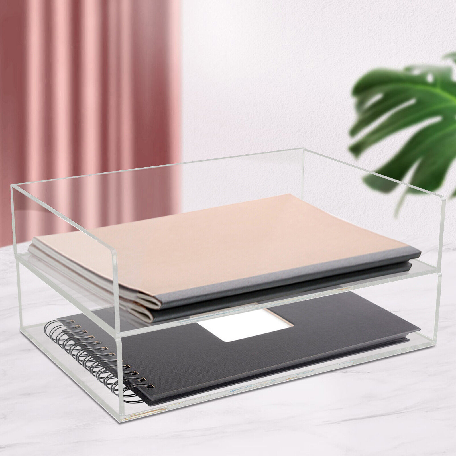 ZhdnBhnos 2 Tier Clear Acrylic Stackable Letter Tray Paper Organizer