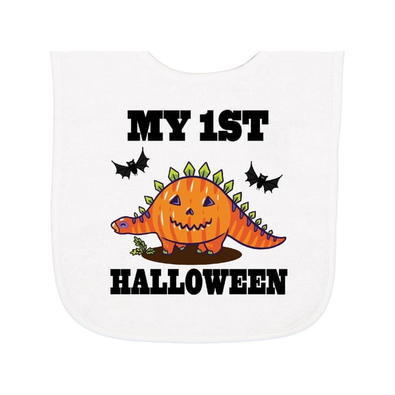 Inktastic My 1st Halloween Pumpkin Dinosaur Baby Terry Cloth Bib