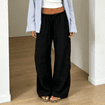 thumbnail image 2 of Morttic Women's Solid Color Drawstring Elastic High Waist Loose Wide Leg Pants with Pockets Beach Vacation Lounge Pants Black，XL, 2 of 6