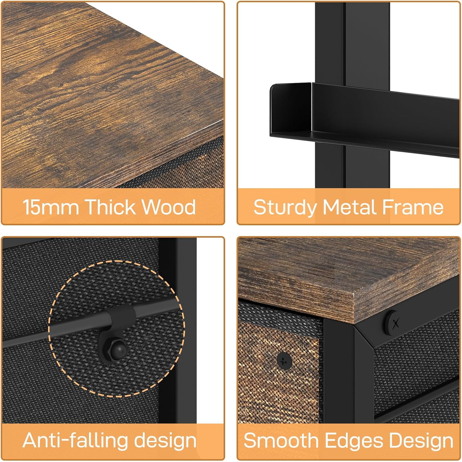 Ktaxon Rolling File Cabinet with Wheels Side Bag, Fabric Drawers Printer Stand for Home Office, Fits Letter Size, Brown