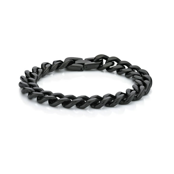 Stainless Steel Curb Chain Bracelet for Men with Black Ion Plating - 8 Inches Long 11 MM Wide with Fold Over Clasp by Metro Jewelry