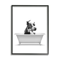 Stupell Industries Farmhouse Cow Bathtub Portrait Animals & Insects Painting Black Framed Art Print Wall Art
