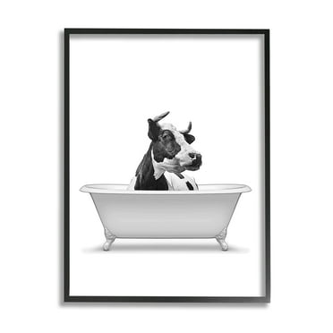 Stupell Industries Farmhouse Cow Bathtub Portrait Animals & Insects Painting Black Framed Art Print Wall Art