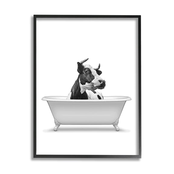 Stupell Industries Farmhouse Cow Bathtub Portrait Animals & Insects Painting Black Framed Art Print Wall Art