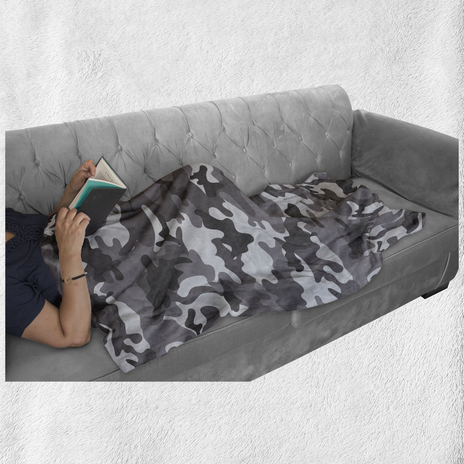 Grey Coconut 60 x 80 Cozy Plush for Indoor and Outdoor Use Monochrome Attire Pattern Camouflage Inside Vegetation Fashion Design Print Ambesonne Camouflage Soft Flannel Fleece Throw Blanket 