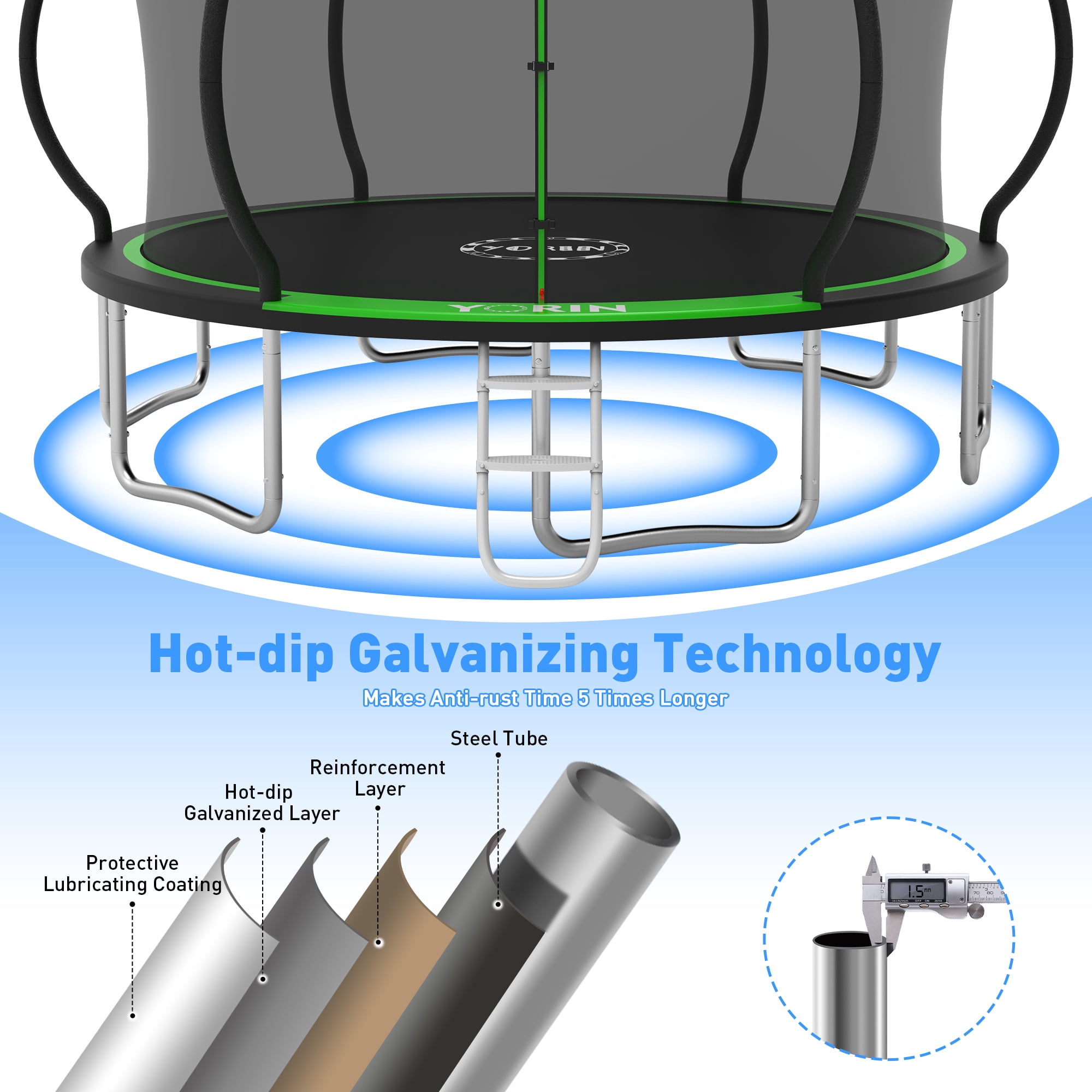 YORIN Trampoline for 8-9 Kids, 16 FT 14FT 10FT 12FT Trampoline for Adults with Enclosure Net, Ladder, Light, 1500LBS Weight Capacity Outdoor Round Recreational Trampoline, Heavy Duty Trampoline
