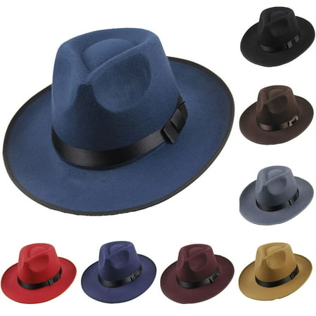 Big Wide Brim Fedora Hats for Women Men Western Hat Women Dress Hat with Belt Buckle Grey One Size