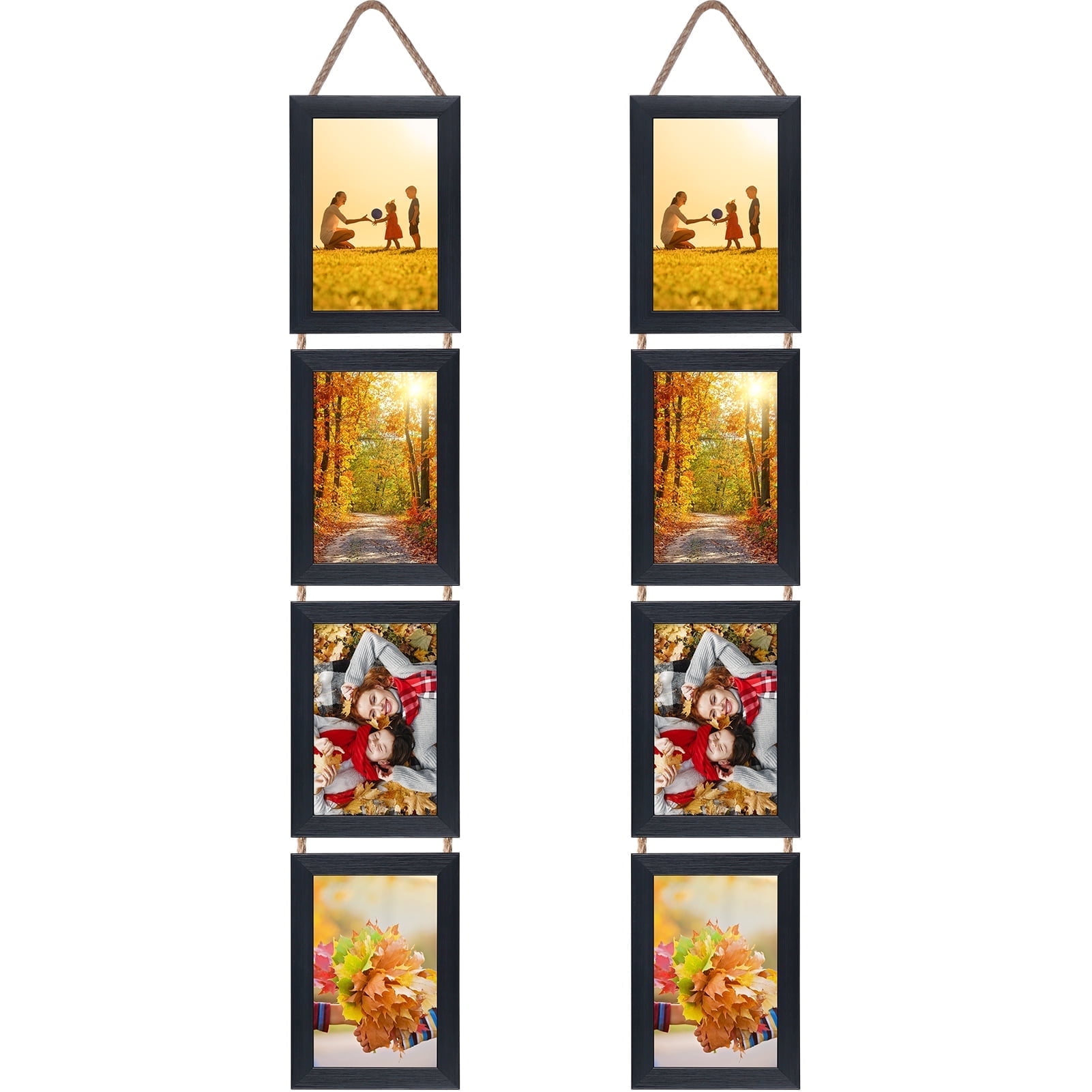 Huiwu ED191223ED 4x6 Picture Frame Collage Wall Hanging, Black Synthetic Wood, 8-Opening Vertical Display, Set of 2