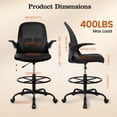 thumbnail image 2 of COOLHUT Tall Office Chair 400lbs with Footrest Ring, Standing Desk Chair with Flip-up Armrests, Adjustable Swivel Rolling Mesh Standing Desk Stool with Lumbar Support for Adults, Black, 2 of 12