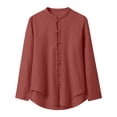 thumbnail image 6 of UVEASISHA Mens Cotton Linen Shirts Roll Up Long Sleeve Stand Collar Beach Shirt Lightweight Casual Chinese Frog Button Work Shirts Solid Color Collarless Tops Wine S, 6 of 10