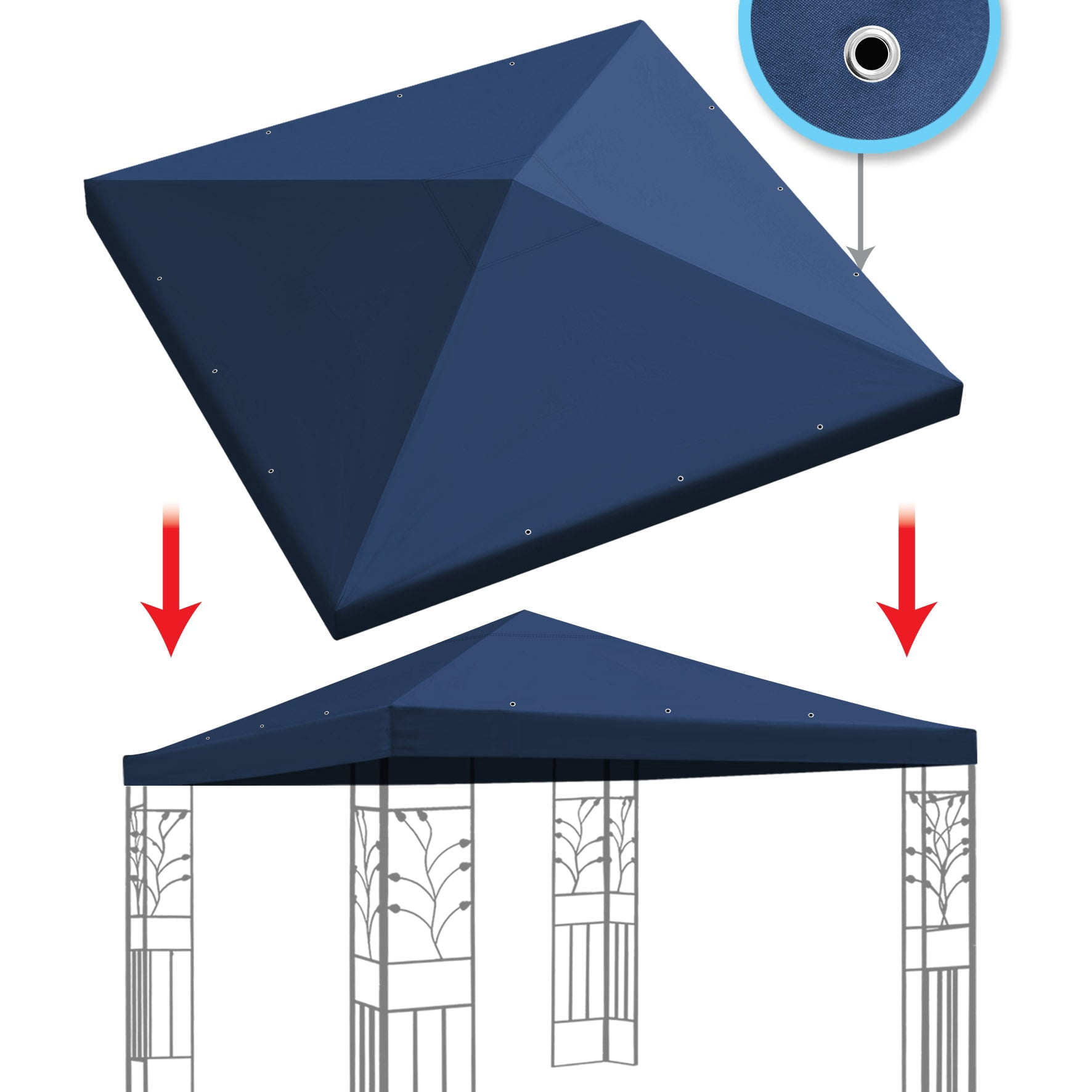 SUNRISEUMBRELLA 119“”x119” Gazebo Replacement Canopy Top Single Tier Canopy Top Cover(#18)