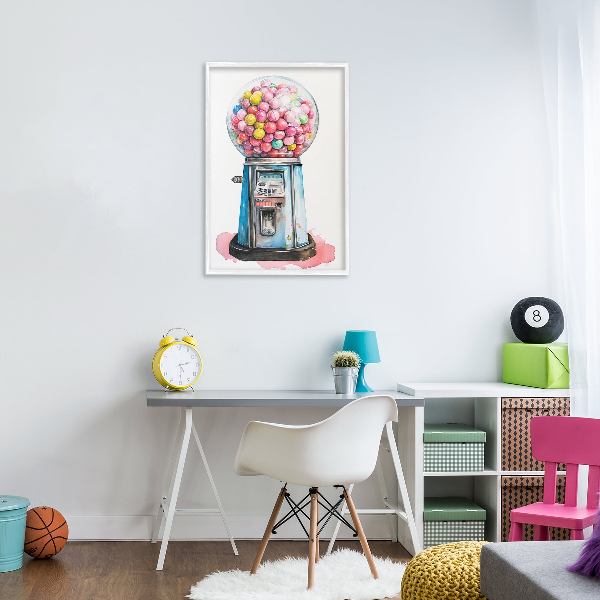 Stupell Industries Retro Gumball Machine White Framed Giclee Art, design by Ray Powers