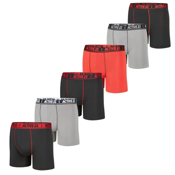 Active 23 Mens 6 Pack Dry Fit Performance Boxer Briefs for Men, Cooling Moisture Wicking Athletic Support Underwear, 2XL