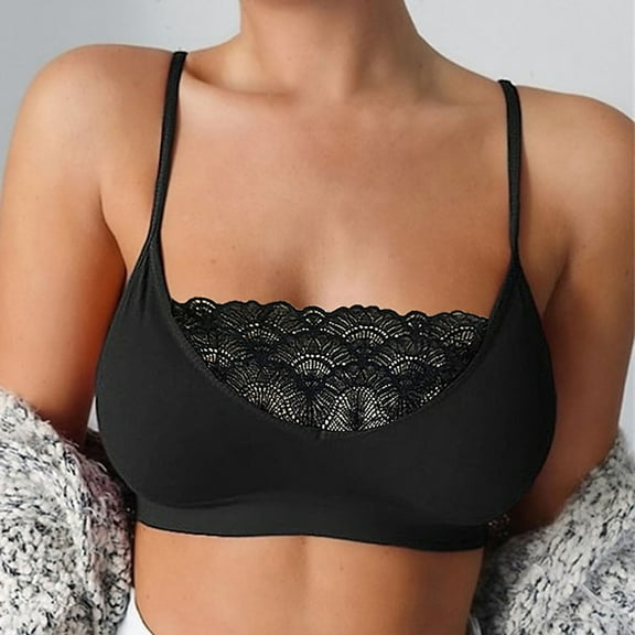 snowsong Bras for Women,Bralettes for Women Ladies' Lace Suspenders Wrapped In Chest With Bra And Lace Paneled Vest Underwear Wireless Bra,Seamless Bras,Full Coverage Bras Black L