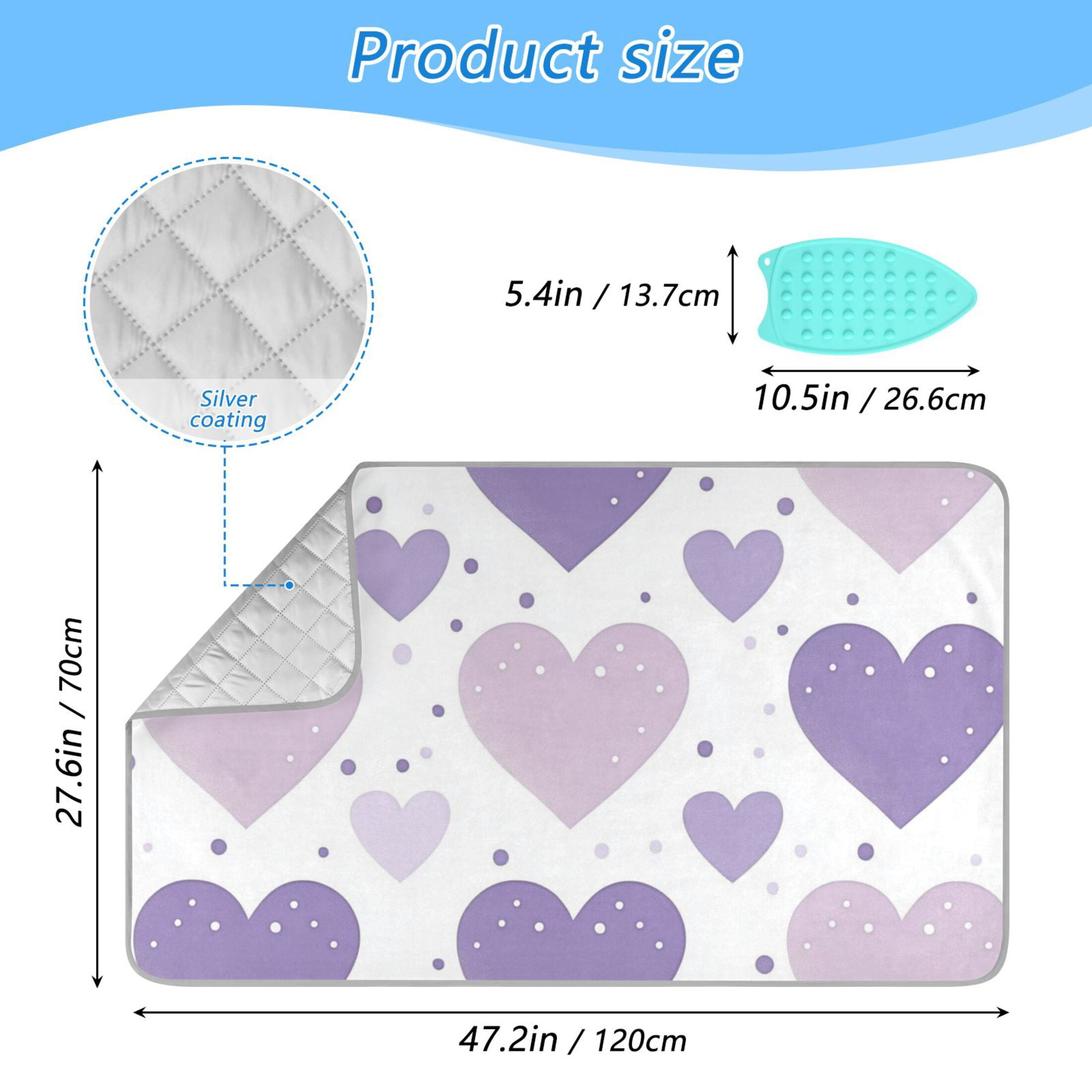 Purple Hearts Dots Ironing Mat Blanket Portable Travel Ironing Pad Heat Resistant Pad 47.2" x 27.6”
